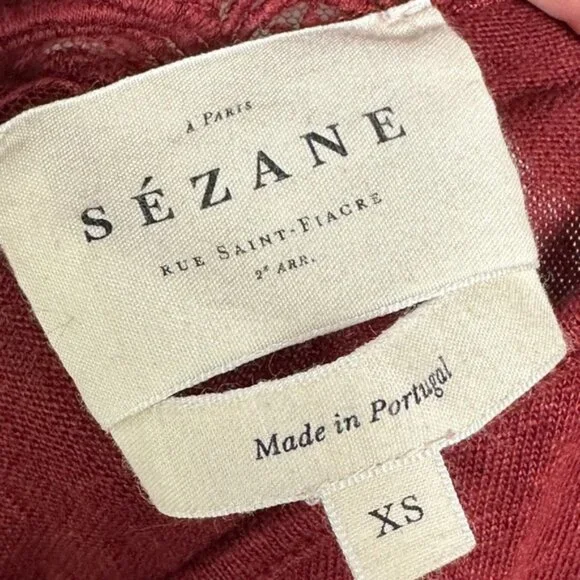 Sezane 100% Linen Elise Tank Top Lace Button Back Size XS French V-Neck Basic - Picture 3 of 11